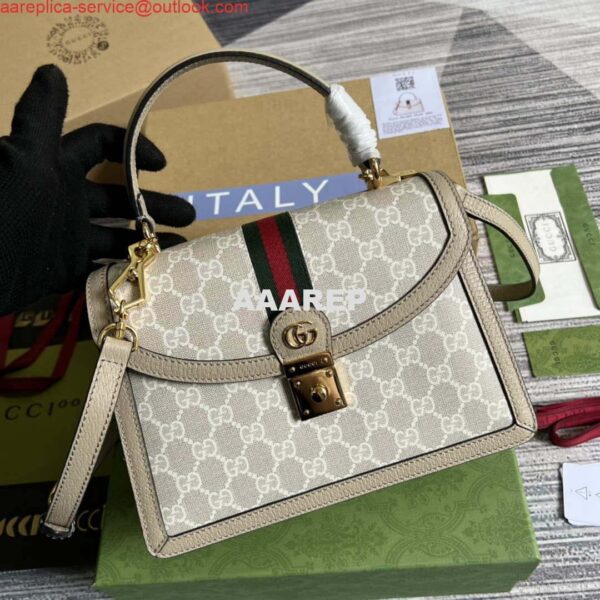 Replica Gucci 651055 Ophidia GG small top handle bag Beige and white 5