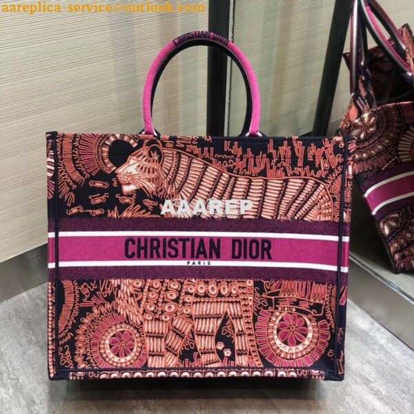 Replica Dior Book Tote Fuchsia Animals Embroidered Canvas Bag M1286 3