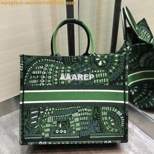 Replica Dior Book Tote Green Animals Embroidered Canvas Bag M1286 9