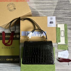 Replica Gucci 651055 Ophidia GG small top handle Crocodile Leather bag Black