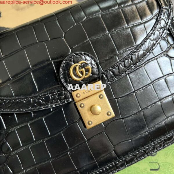 Replica Gucci 651055 Ophidia GG small top handle Crocodile Leather bag Black 6