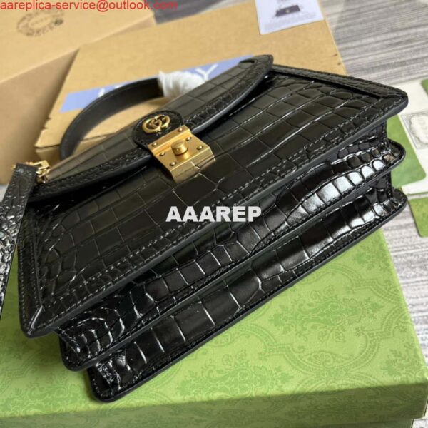 Replica Gucci 651055 Ophidia GG small top handle Crocodile Leather bag Black 7