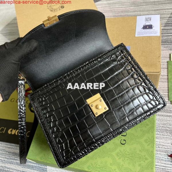 Replica Gucci 651055 Ophidia GG small top handle Crocodile Leather bag Black 8