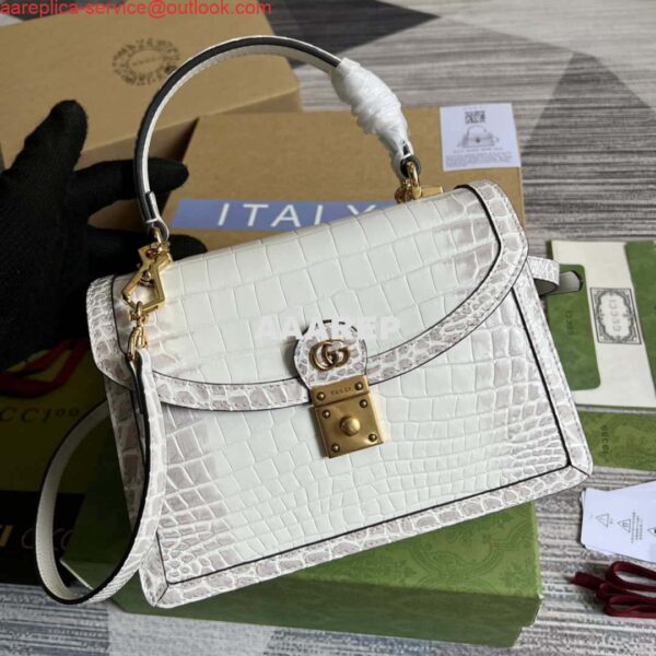 Replica Gucci 651055 Ophidia GG small top handle Crocodile Leather bag White 5