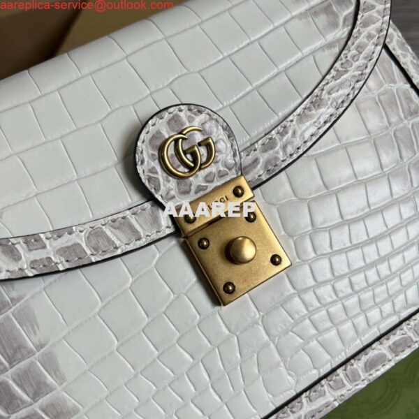 Replica Gucci 651055 Ophidia GG small top handle Crocodile Leather bag White 6