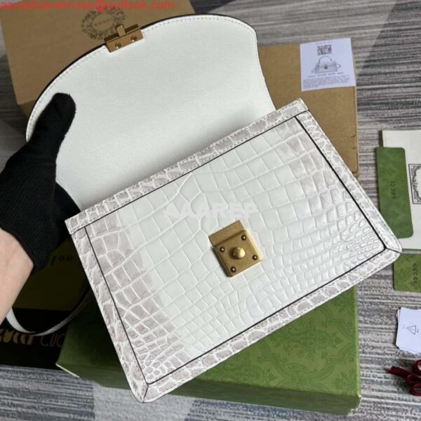 Replica Gucci 651055 Ophidia GG small top handle Crocodile Leather bag White 8