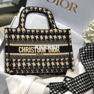 Replica Dior Book Tote in Beige Houndstooth Embroidery M1271 2