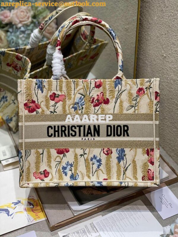 Replica Dior Book Tote M1286 Beige Multicolor Dior Hibiscus Metallic T 15