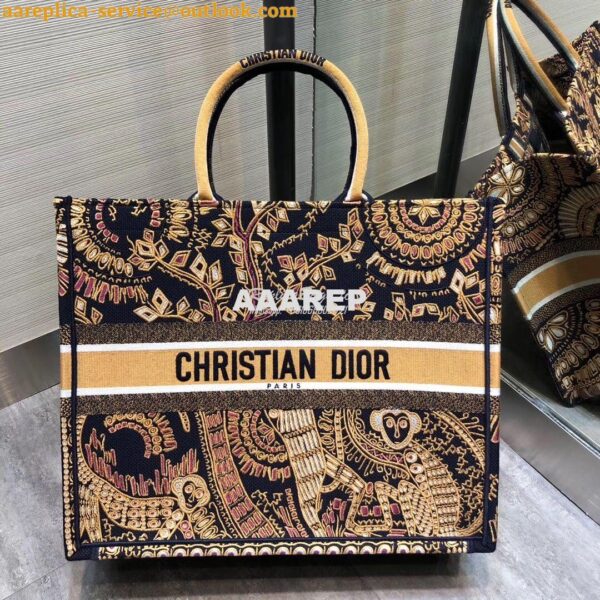 Replica Dior Book Tote Orange Black Animals Embroidered Canvas Bag M12 3