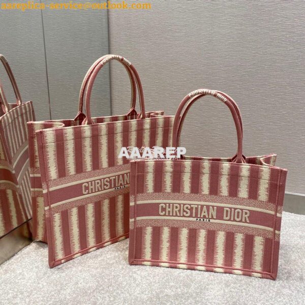 Replica Dior Book Tote Pink D-Stripes Embroidery Canvas Bag 3