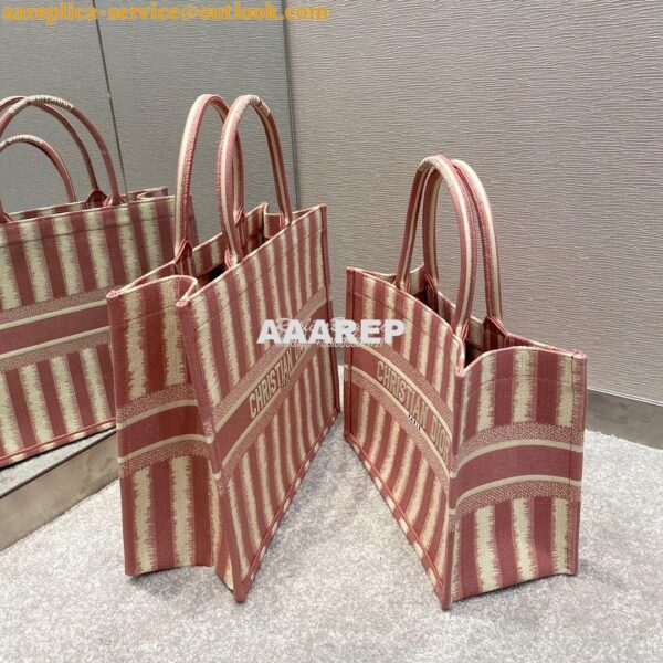 Replica Dior Book Tote Pink D-Stripes Embroidery Canvas Bag 4