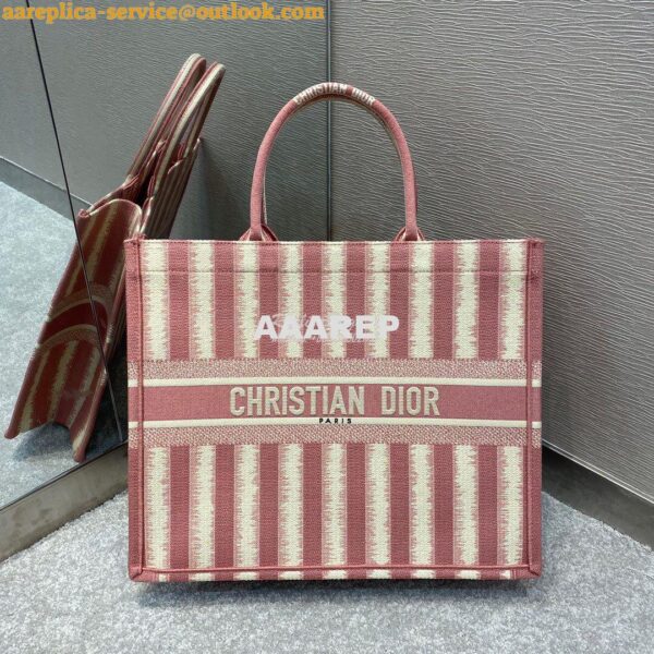 Replica Dior Book Tote Pink D-Stripes Embroidery Canvas Bag 5