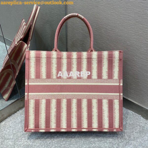 Replica Dior Book Tote Pink D-Stripes Embroidery Canvas Bag 11