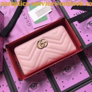 Replica Gucci Light Pink GG Marmont Zip Around Wallet 2