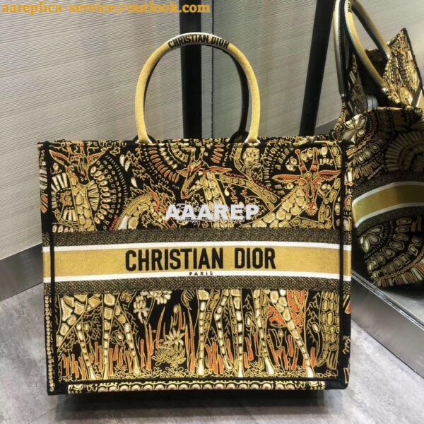 Replica Dior Book Tote Yellow Black Animals Embroidered Canvas Bag M12 3