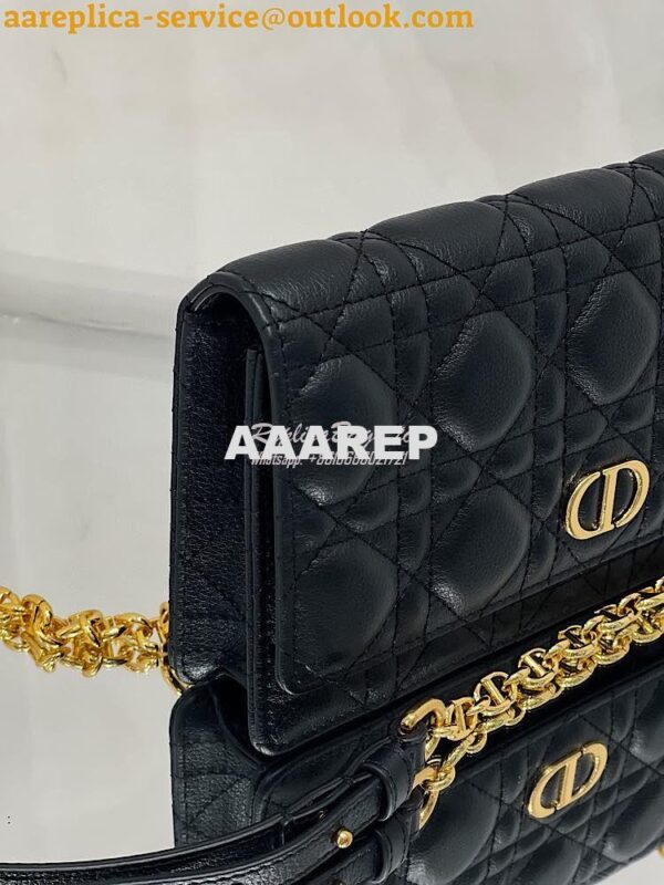 Replica Dior Caro Belt Pouch With Chain in Black Supple Cannage Calfsk 4