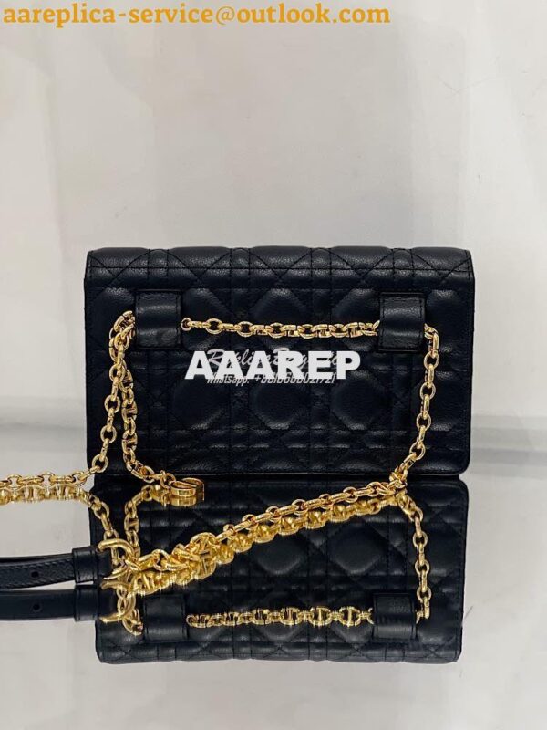 Replica Dior Caro Belt Pouch With Chain in Black Supple Cannage Calfsk 9