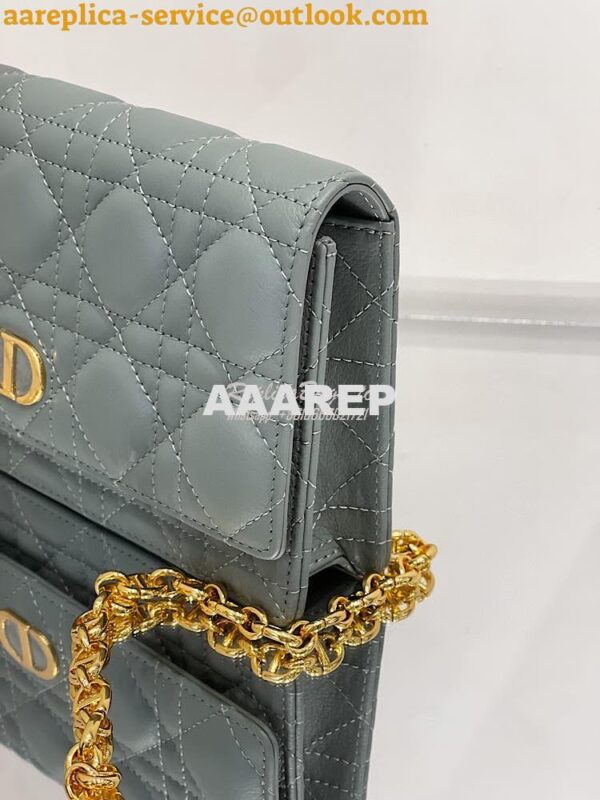 Replica Dior Caro Belt Pouch With Chain in Gray Supple Cannage Calfski 4