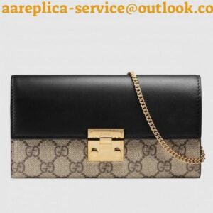 Replica Gucci Padlock GG Canvas and Calfskin Continental Chain Wallet 453506 Black