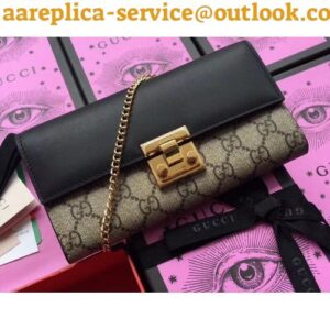 Replica Gucci Padlock GG Canvas and Calfskin Continental Chain Wallet 453506 Black 2