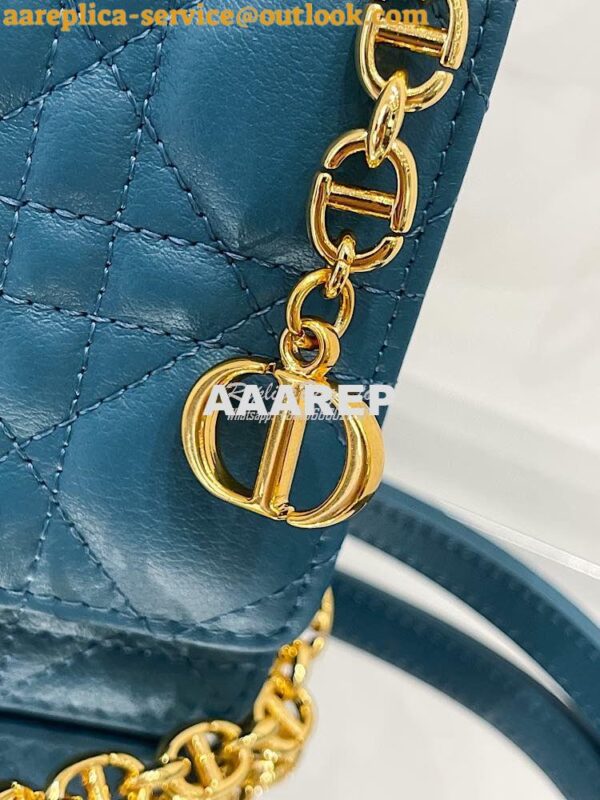 Replica Dior Caro Belt Pouch With Chain in Steel Blue Supple Cannage C 5