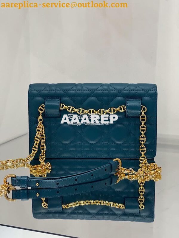 Replica Dior Caro Belt Pouch With Chain in Steel Blue Supple Cannage C 9