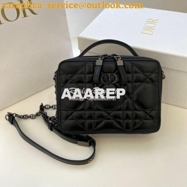 Replica Dior Caro Box Bag With Chain Black Quilted Macrocannage Calfsk 3