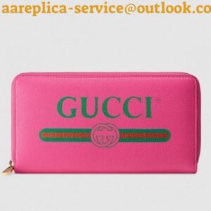 Replica Gucci Pink Print Leather Zip Around Wallet