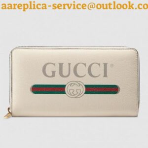 Replica Gucci Print Vintage Logo Grained Leather Zip Around Wallet 496317 White