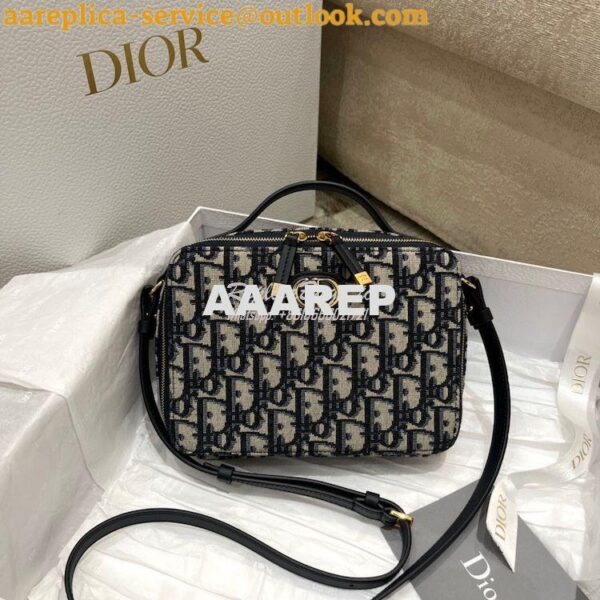 Replica Dior Caro Box Bag With Chain Blue Oblique Canvas S5140 3