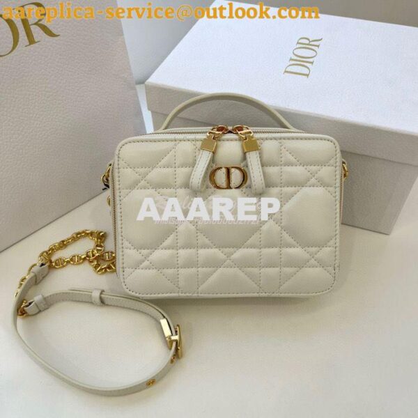 Replica Dior Caro Box Bag With Chain Latte Quilted Macrocannage Calfsk 3