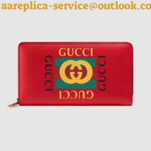 Replica Gucci Red Print Leather Zip Around Wallet