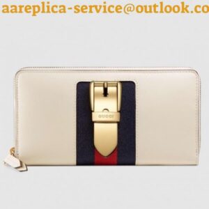 Replica Gucci Sylvie Zip Around Wallet In White Leather