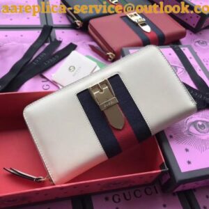 Replica Gucci Sylvie Zip Around Wallet In White Leather 2