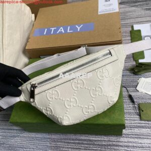 Replica Gucci 658582 GG embossed belt bag White GG embossed leather 2