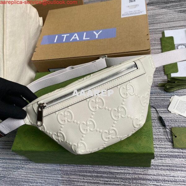 Replica Gucci 658582 GG embossed belt bag White GG embossed leather 4