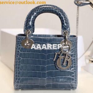 Replica Dior Crocodile Leather Mini Lady Dior Bag Denim 2