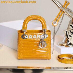 Replica Dior Crocodile Leather Mini Lady Dior Bag Jaune Amber