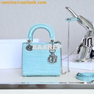 Replica Dior Crocodile Leather Mini Lady Dior Bag Sky Blue