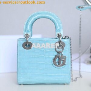 Replica Dior Crocodile Leather Mini Lady Dior Bag Sky Blue 2