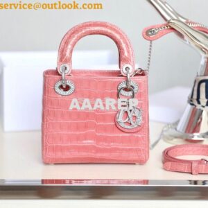 Replica Dior Crocodile Leather Mini Lady Dior Bag with Crystals in Cor 2