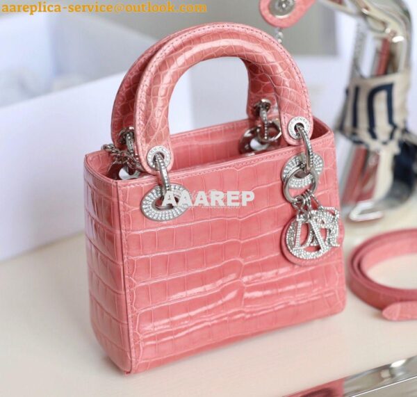 Replica Dior Crocodile Leather Mini Lady Dior Bag with Crystals in Cor 5