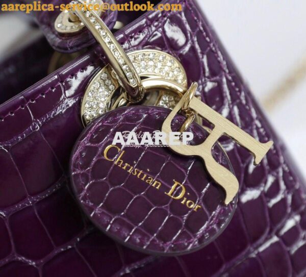 Replica Dior Crocodile Leather Mini Lady Dior Bag with Crystals in Pur 5