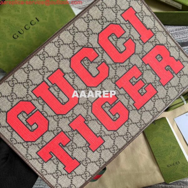 Replica Gucci ‎688378 Gucci Tiger pouch Bag Brown Print Logo 6