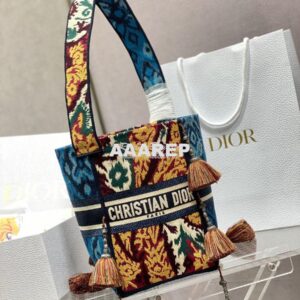 Replica Dior D-Bubble Bucket Bag Blue Multicolor Dior Paisley Embroide