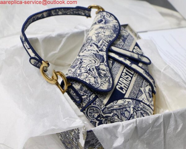 Replica Dior Saddle Bag M0446 Blue Toile de Jouy Embroidery 7