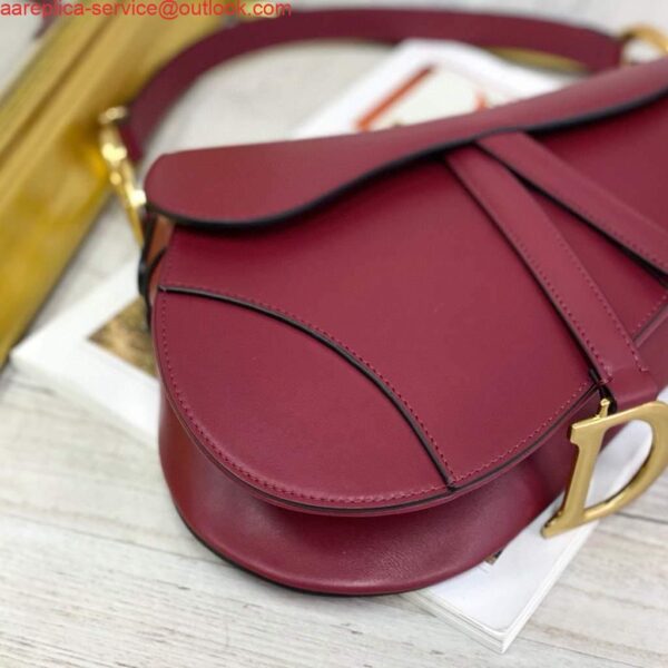 Replica Dior M0446 Dior Saddle Bag M0447 Wine Red Goatskin Gold Hardware 2