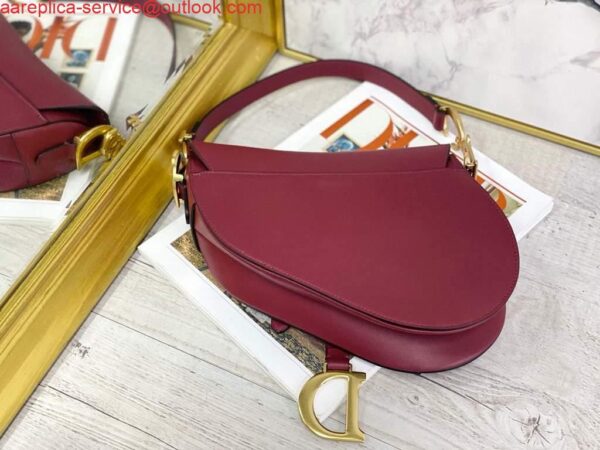 Replica Dior M0446 Dior Saddle Bag M0447 Wine Red Goatskin Gold Hardware 8