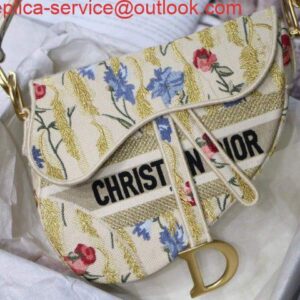 Replica Dior M0446 Dior Saddle Bag Multicolor Flowers Embroidery With Gold