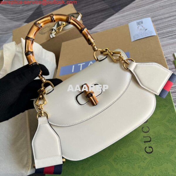 Replica Gucci 675797 Bamboo1947 small top handle bag White 5